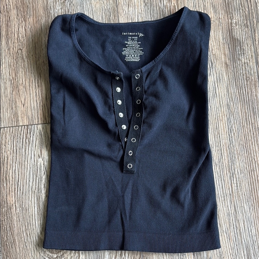 Free People Blue Button Down Polo Collar Shirt